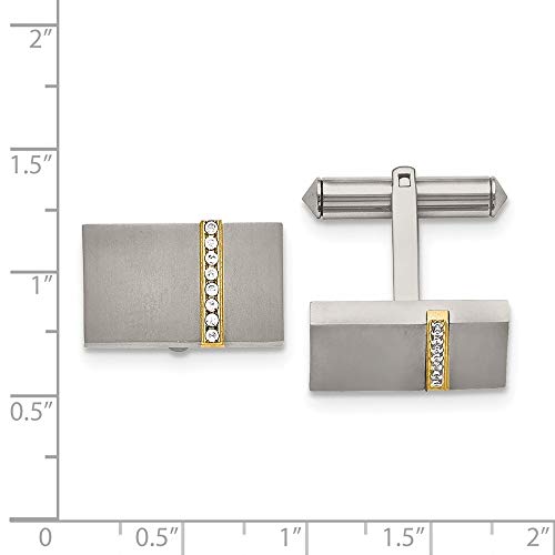 Titanium Brushed Yellow Ip Plated Cz Cubic Zirconia Simulated Diamonds Rectangular Cuff Links Measures 20Mm Wide Jewelry Gifts For Men #TOP1