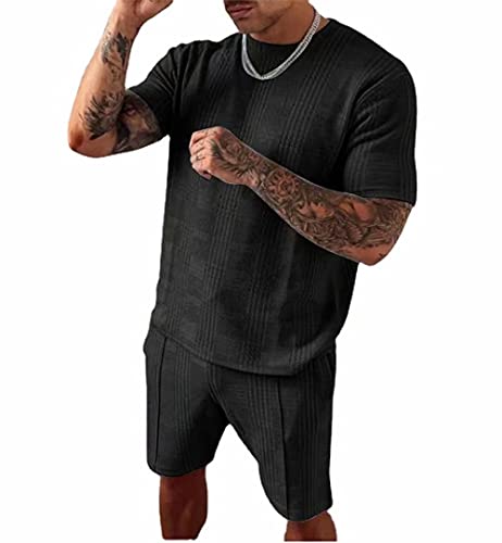 Exsaupy Tシャツ メンズ 半袖 セットアップ 大きいサイズ ジャージ 半袖シャツ ハーフパンツ スポーツウェア 上下セット カジュアル 無地 トップス ショートパンツ ゆったり おしゃれ 部屋着 パジャマ ルームウェア 2点セット 吸汗速乾