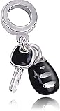 Bolenvi Black Enamel Car Keys Sports Vehicle Driver 925 Sterling Silver Charm Bead Pendant for Pando