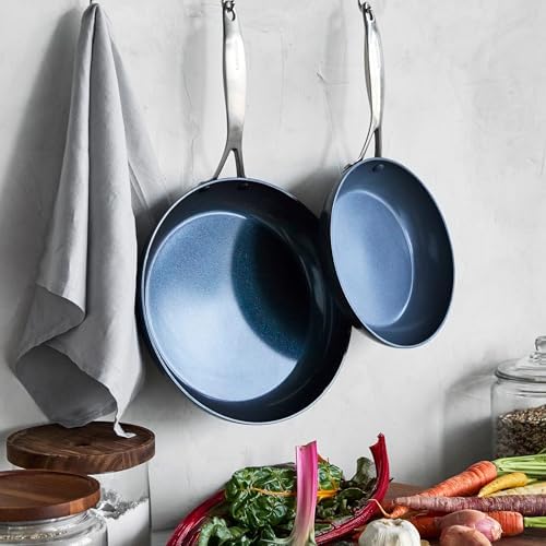 GreenPan Performance Pro Ceramic Nonstick 10" and 12" Frypan Set, Non-Toxic PFAS-Free, Dishwasher & Oven Safe, Wobble-Free, Blue - Thumbnail 5