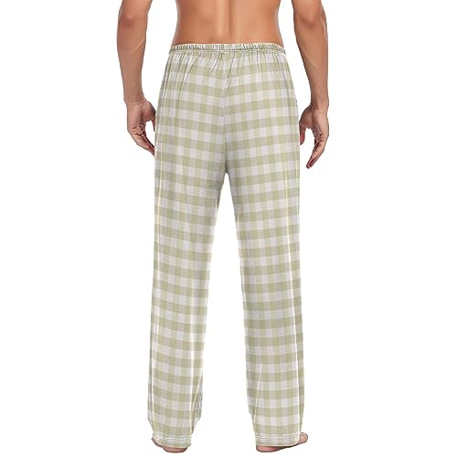Cream Beige Buffalo Plaid Thin Pajama Pants For Men Mens Pyjamas Pants with pockets for Adults Drawstring Medium2
