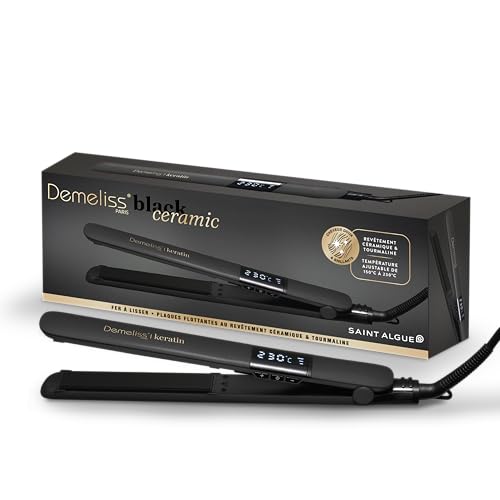 Demeliss Black Ceramic Lisseur 2 en 1 – Plaques Céramique Tourmaline Kératine – Lissage Brillant, Boucles Faciles – Température Réglable 150°C à...