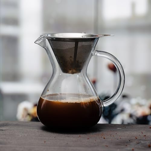 Pour Over Coffee Maker 2 Cup 16oz Borosilicate Glass Carafe with Stainless Steel Reusable Filter, Manual Drip Brewer, Paperless Coffee Pot for Home Kitchen Cafe by TEEM - Image 2