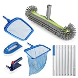 EFUTURETIME 6 Pezzi Set di Pulizia per Piscine, Retino per Fondo, Retino per Piscina, 43cm Spazzola per Piscina Arrotondate con 2,7m Asta Telescopica in Alluminio per Pulizia Rapida Delle Pareti