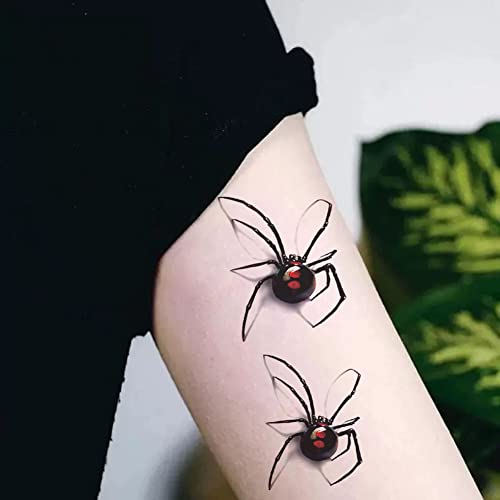 Oottati 2 Sheets 3D Spider Ladybug Small Temporary Tattoos for Adults Kids, Realistic Black Widow Fake Tattoo Stickers, Waterproof Long Lasting Body Art for Hand Wrist Arm Halloween Party