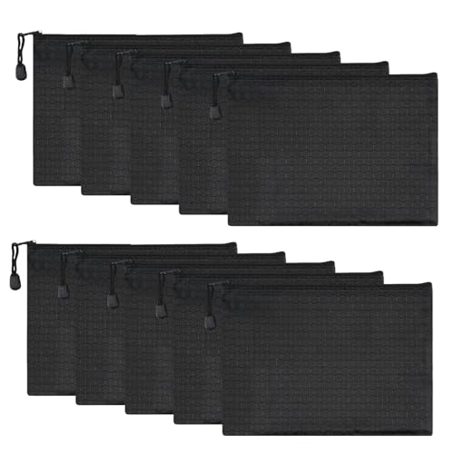 10 Stück Geldtaschen, Wasserdicht Banktasche A5 Dokumententasche Schwarz Geldmappe Reißverschlusstasche Oxford Geldtasche mit Reißverschluss für Schule Büro