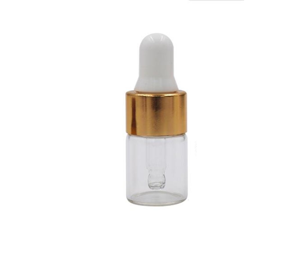 Wresty 2ml(5/8 Dram) Small Mini 15 Pcs Clear Glass Dropper Bottles Essential Oil Vials Travel Refillable DIY Cosmetic Sample Container Liquid Perfume Eye Droppers Bottle (gold cap)