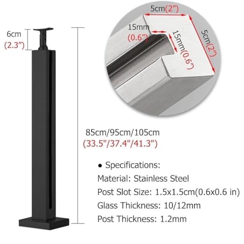 Poste de barandilla de vidrio en acero inoxidable prémium de 95 cm 2