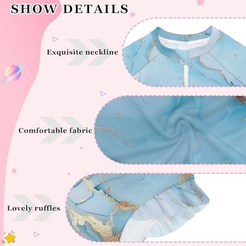 Girls One Piece Swimsuits Long Sleeve Swimsuit Zipper Bathing Suits Marble Golden Marble Blue3