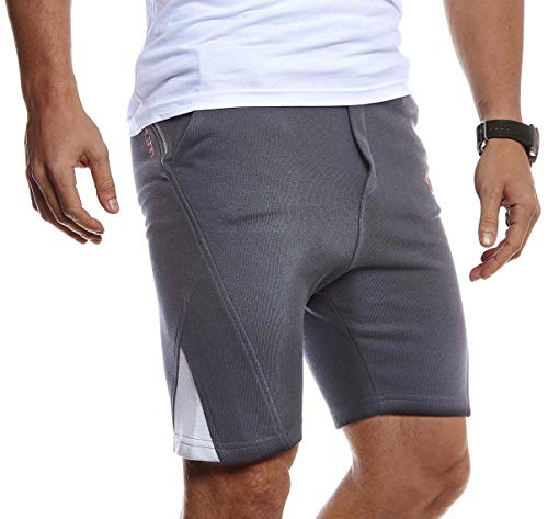 Foto von Leif Nelson Herren Jogging Shorts Kurze Trainingshose Sporthose Slim Fit Männer Kurze Fitnesshose Jogginghose Fitness-Short für Training Sport Bodybuilding LN8329 M Anthrazit-Rot
