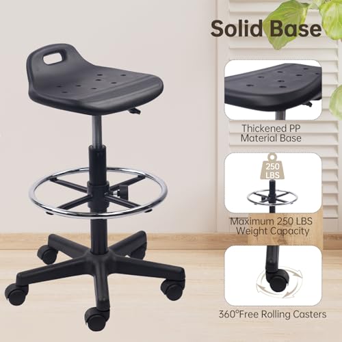 Image of KLASIKA Drafting Stool Chair with Footrest, Ergonomic Breathable Seat Adjustable Height 360 Swivel Rolling Stools, Tall Office Chair for Standing Desk, Spa, Counter, Medical, Salon, Black, 4 Pack