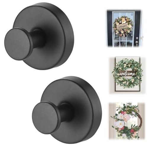 Duilahren Suction Cup Hooks for Wreaths on Glass?Removable Towel Hooks for Bathroom,Window,Glass Door,Wall, Hook for Hanging Bath Robe,Looafh,Name Sign on Front Door,2 Pack,Black