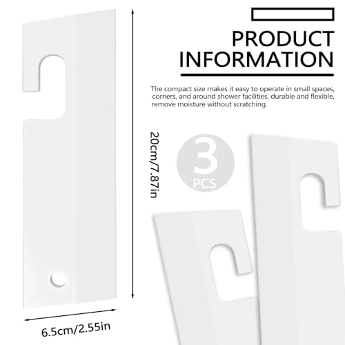 Image of 3 Pieces Mini Soft Silicone Window Squeegee, Hand Water Scraper with Hanging Hole, Small Mirror Cleaning Squeegee for Shower Glass Car Bathroom Dink Countertop (White)