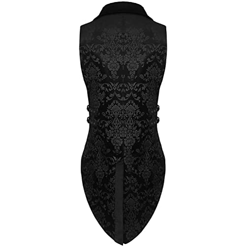 Prime Quality Men's Handmade Black Vest Waistcoat Tailcoat Black Brocade Damask Gothic Steampunk Victorian/Tail Coat/USA2
