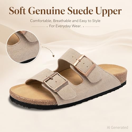 JALIRO Women's Cork Sandals, Suede Upper, Double Buckle, Arch Support & Non-Slip for Summer Wear, Light Grey, size 11 - image 4