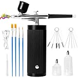 Airbrush Set mit Kompressor, Tragbarer Kabelloser Airbrush, Multifunktionale Handheld Airbrushpistole mit Reinigungsbürsten-Set, für Nageldesign, Kuchendekoration, Make-up, Modellbemalung (Schwarz)