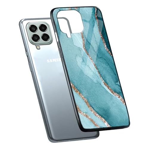 Image of COLORflow Back Cover Compatible with Samsung Galaxy M12 / A12 / F12 | Blue Marble Golden Stripes | Shockproof TPU Bumper Cover with Camera Protection Back Cover
