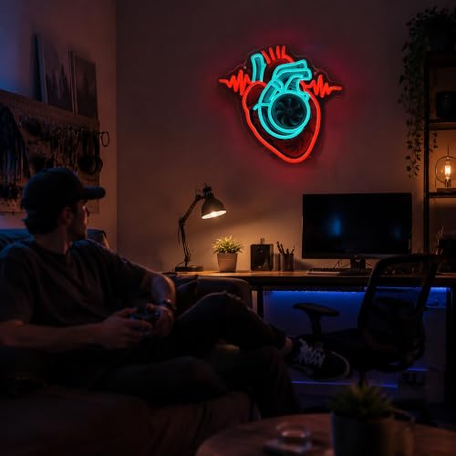 Image of human heart Neon Sign USB Turbo LED Light for Bedroom Garage Party Decor | Brighten your space with a modern Heart Neon Sign, designed to create a warm and stylish atmosphere for bedrooms, garages, gaming rooms and party decor.