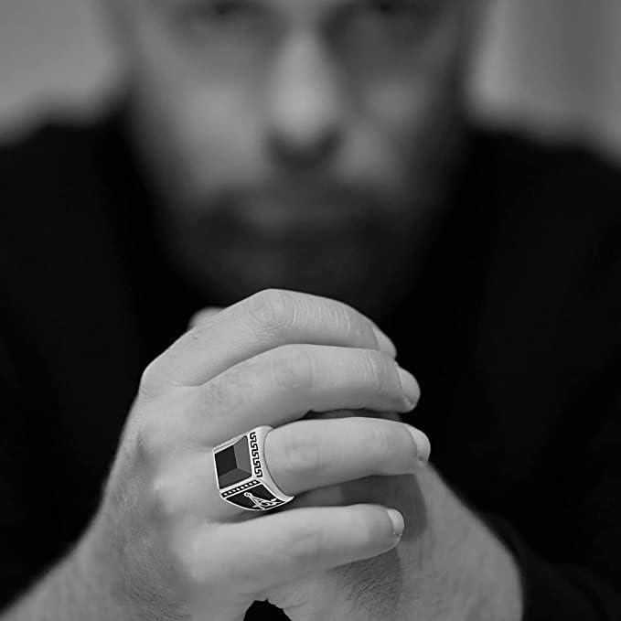Image of THE MEN THING Cubic Zirconia Ring for Men (Steel Colour),Luxury Thick Solid 316L Stainless Steel Ring with Oval /Square Gemstone - Ring Jewellery (Cubic Zirconia, 17)