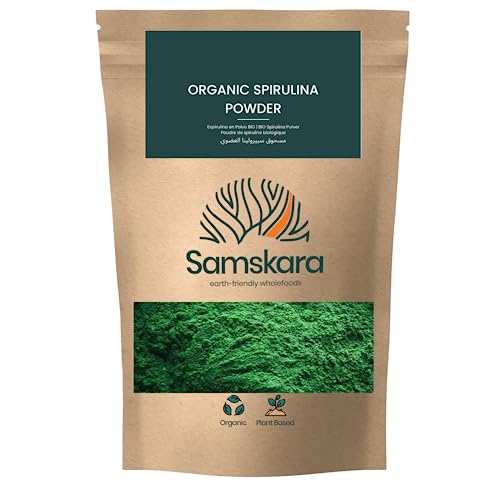 Espirulina en Polvo BIO Plus | Samskara | 57% Proteína | Alga Spirulina Ecológica | | Para Batidos, Yogur, Harinas, Sopas | (500gr)
