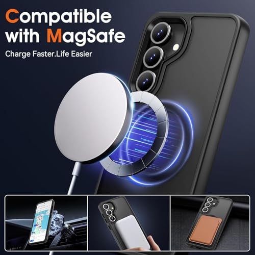 Image of Oterkin Magnetic Case for Samsung Galaxy S24 Plus, Black | Compatible with MagSafe, Matte Frosted Translucent, Shockproof, Military Grade Protection
