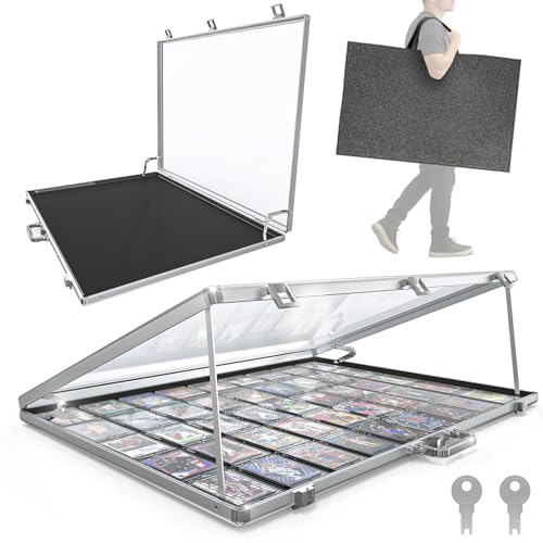 Ultra-Thin 31.4 x 23.6inch Portable Aluminum Card Display Case with Felt Tote Bag, High-Transparency Acrylic, 3 Anti Theft Locks, Sports Trading Card Show Case for Collectible Cards Jewelry Jersey