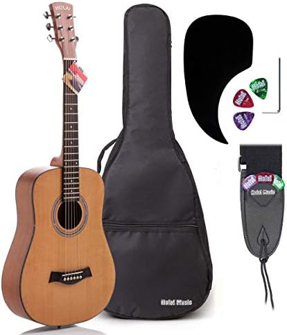 LEFT Handed 3/4 Size (36 Inch) Acoustic Guitar Bundle Junior Series by Hola! Music with D'Addario EXP16 Steel Strings, Padded Gig Bag, Guitar Strap and Picks, Model HG-36LFT, Natural Satin Finish