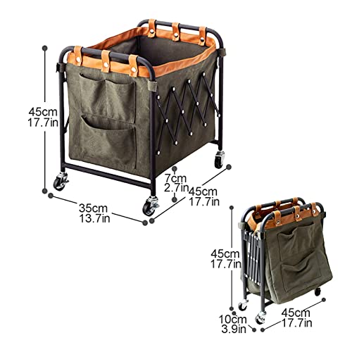 Carrito de lavandería retro con ruedas y bolsas desmontables para ropa 2