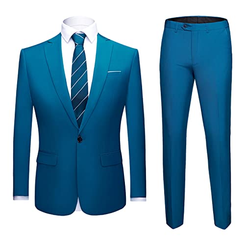 Men's One Button 2 Piece Suits Solid Formal Wedding Tux Blazer & Pants Casual Daily Party Dress Suit Jacket Set (Blue 3,Medium)