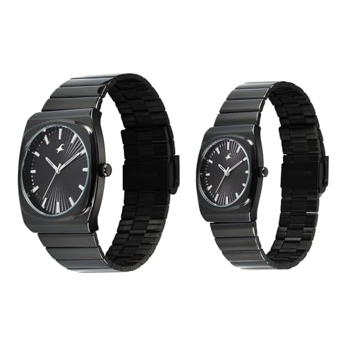 Image of Fastrack Mixmatched 5.0 Quartz Analog with Black Dial Gun Stainless Steel Strap Watch for Couple - 3819268060QM02