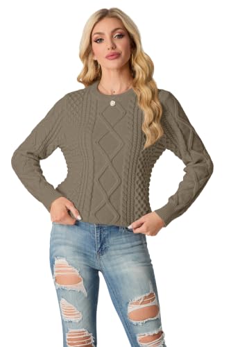 Image of GRECERELLE 2026 Womens Fall Winter Long Sleeve Casual Pullover Sweater Tops | Crewneck, Cable Knit, Chunky, Vintage Style, Anti-static(XS-2XL)