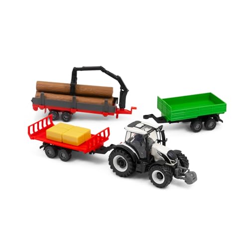 Bburago VALTRA M2Q TRACTOR with LOG TRUCK and 3 LOGS - Incredibly Detailed Die-Cast Replica Collectible Model Vehicle, Black - Image 4