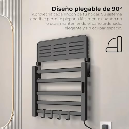 Miniatura 8 de Yoevu Toallero Eléctrico 100w, Compatible Con Alexa Estante Superior Pantalla Lcd Táctil, Control Wifi, Montaje En Pared Aleación De Aluminio, Negro
