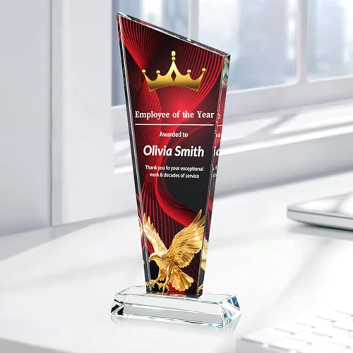 Image of Custom Crystal Trophy Award Personalized Plaque Award with Text Logo Photo Awards Trophies for Employee Recognition Team Graduation Personalized Office Gifts for Boss Coworker Teacher