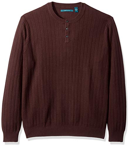 Perry Ellis Men's Big Stripe Henley Sweater, Port/DFG, Extra Large Tall