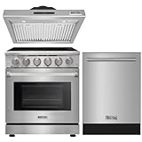 KOSTCH Set of 30 inch Electric Range with 5 Burners, 4.55 cu.ft. Oven & 30 inch Under Cabinet Range Hood & 24 inch Dishwasher with 1000 CFM & LED lights, in Stainless Steel (Stainless Steel)