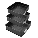 Springform Pans - 7 8 9 inch Square Shape Cheesecake Pan Set of 3, Steel Nonstick Leakproof Cake Pan...