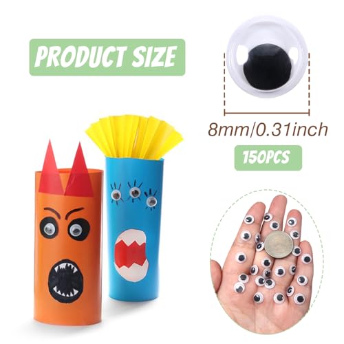 Image of TOAOB 150pcs 8mm Plastic Wiggle Googly Eyes Self Adhesive Black Round Sticker Eyes DIY Arts Crafts Scrapbooking Accessories
