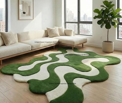 Image of Hand Tufted Irregular Area Rug 6x8 Ft Wool Carpet for Bedroom Living Room Modern Artistic Floor Cover Soft Luxury Contemporary Home Decor Accent