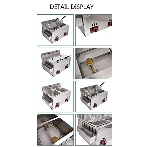 Edelstahl-LPG-Fritteuse,Arbeitsplatte Öl Friteuse Doppelter Tank Fritteuse Maschine Freistehende Temperaturregelung Easy Clean Für Brathähnchen,Restaurant – Bild 8