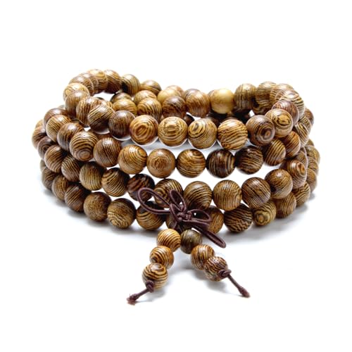 Miunpri Mala Beads 108 8mm, Buddhist Prayer Beads Bracelet Natural Wood Tibetan Worry Bead Necklace For Men Women Wrap Bracelet Hand Knotted Buddha Yoga Meditation Accessories Jewellery Gift
