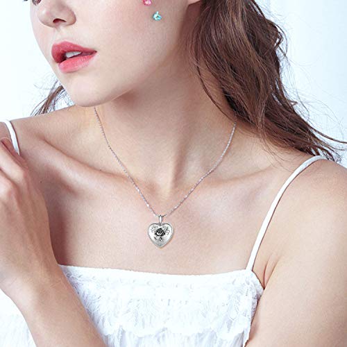 Cuoka Heart Locket Rose Flower Locket Necklace 925 Sterling Silver Rose Pendant Necklace That Holds Pictures,Custom Photo Box Necklace, Birthday/Valentines/Anniversary Day Jewelry Gift For Mother Wife Lover #TOP3