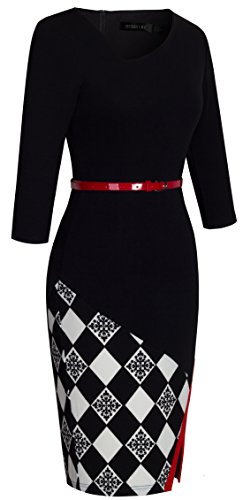 HOMEYEE Women's Elegant Patchwork Sheath Sleeveless Business Dress B2902