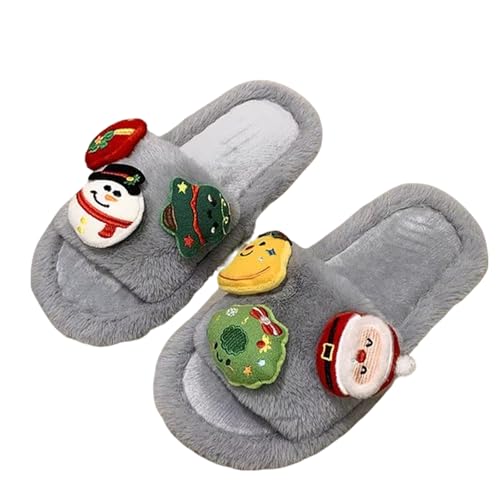 ZQW Women's Christmas Fuzzy Slippers for Home Cute Cozy Plush House Shoes Open Toe Winter Fall Indoor Wear Holiday