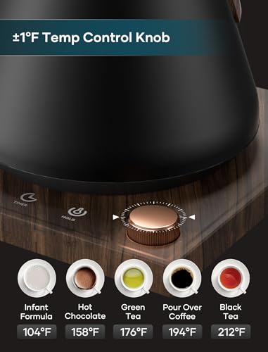 Image of INTASTING Gooseneck Electric Kettle with 1℉ Temperature Control, 0.9 Liter | Fast Heating, Stainless Steel Interior, for Pour Over Coffee, Tea & Boiling Water, Keep Warm, Auto Shut-Off, Onyx Black