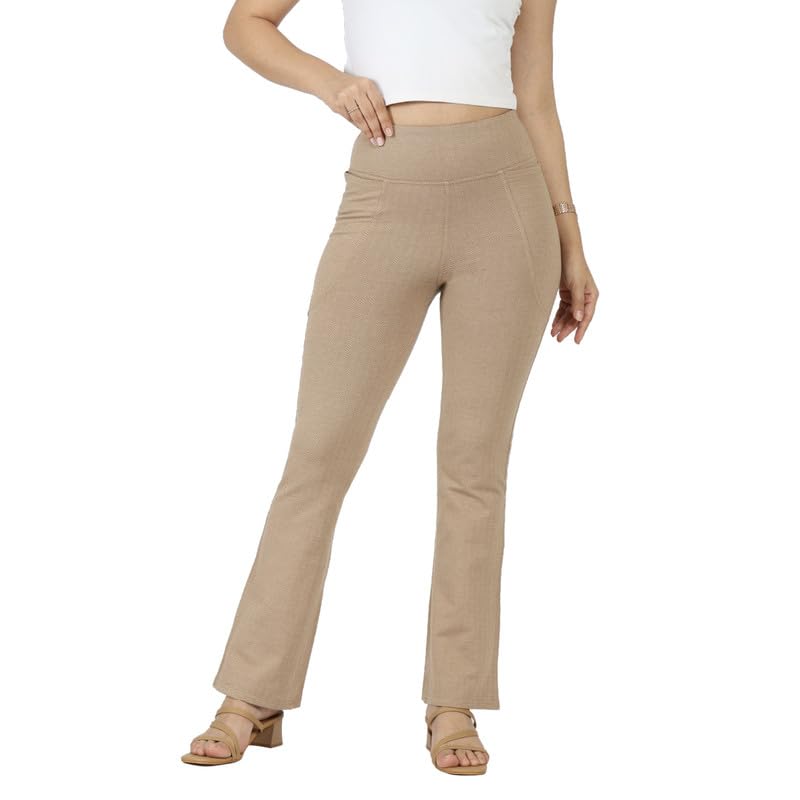 BlissClub Werk-It Flare Pants for Women Office Wear, Formal Cotton Trousers for Women with High Waist and 4 Pockets