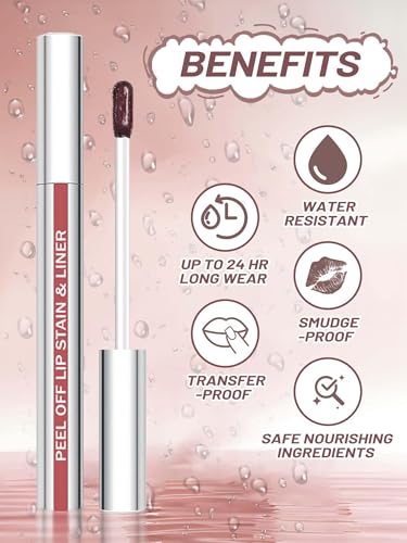 Image of Lip Stain Peel Off Lip Liner Stain with Tweezer, Long Lasting Matte Lip Tint Tattoo, Highly Pigmented Color Lip Makeup, Waterproof Lipstick, Transfer-proof Lipstain for Women, Nude Pink