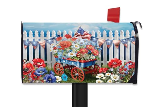 Briarwood Lane Spring Mailbox Cover - Standard Size - Patriotic Wagon for Spring Mailbox Cover