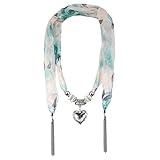 LERDU Gift Idea Green Flower Pattern Skinny Scarf Necklace for Women Long Heart Pendant jewelry Accessories Ladies