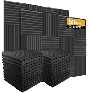 50 Pack Acoustic Panels Soundproof Studio Foam for Walls Sound Absorbing Panels Sound Insulation Wedge for Studio, 1″ X 12″ X 12″ (Black)